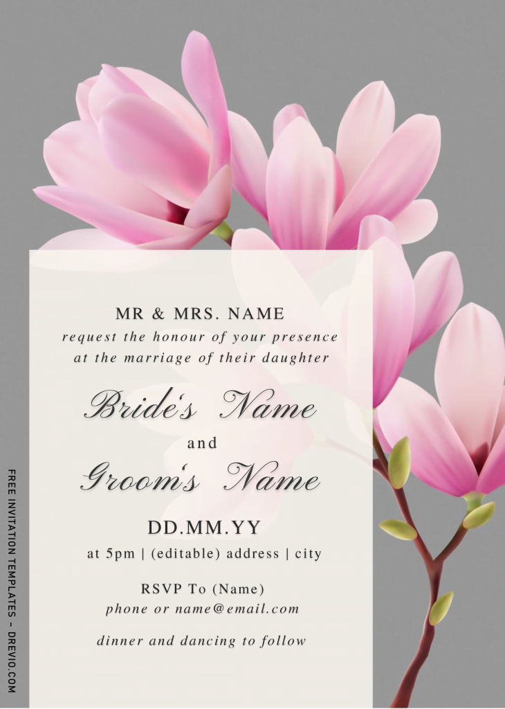 Magnolia Invitation Templates - Editable With Microsoft Word and has gorgeous magnolia in realism style