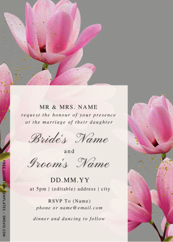 Magnolia Invitation Templates - Editable With Microsoft Word and has white rectangle text box