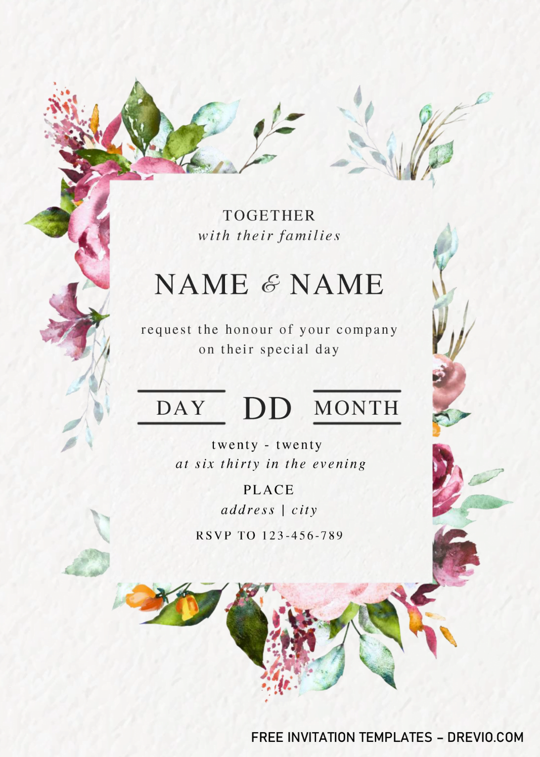 Modern Floral Invitation Templates - Editable With MS Word - Drevio ...