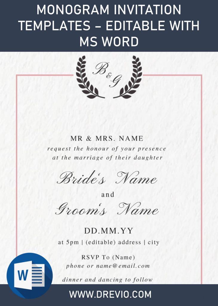 Invitation Template of Monogram Invitation Templates - Editable With MS Word 1