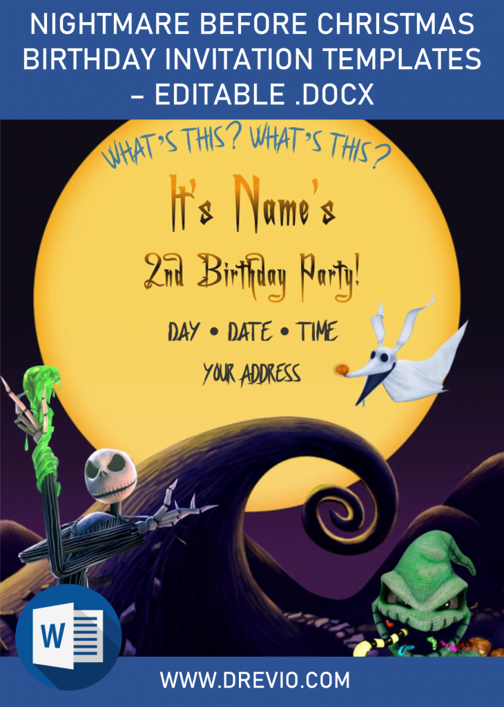 Invitation Template of Nightmare Before Christmas Birthday Invitation Templates - Editable .Docx 1