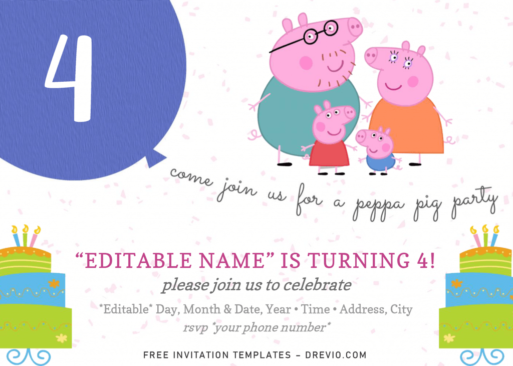 Peppa Pig Baby Shower Invitation Templates - Editable With Microsoft Word and has peppa family