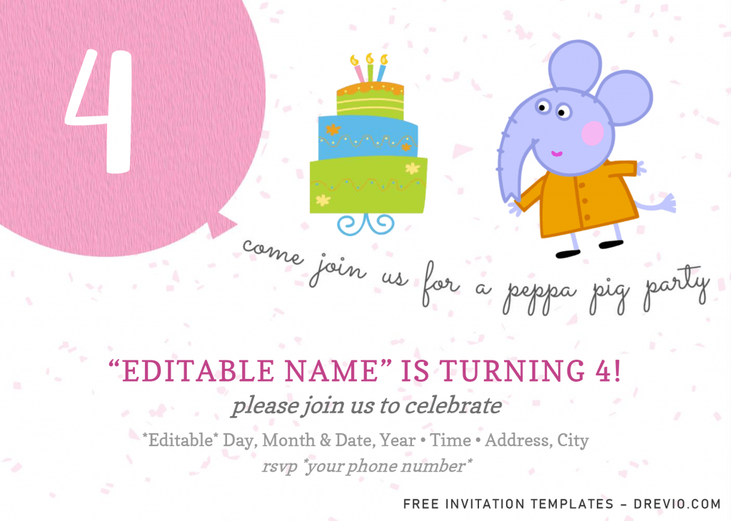 Peppa Pig Baby Shower Invitation Templates - Editable With Microsoft Word and has birthday cake