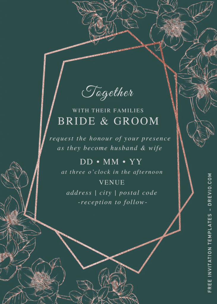 Invitation Template of Rose Gold Floral Invitation Templates - Editable With MS Word 7