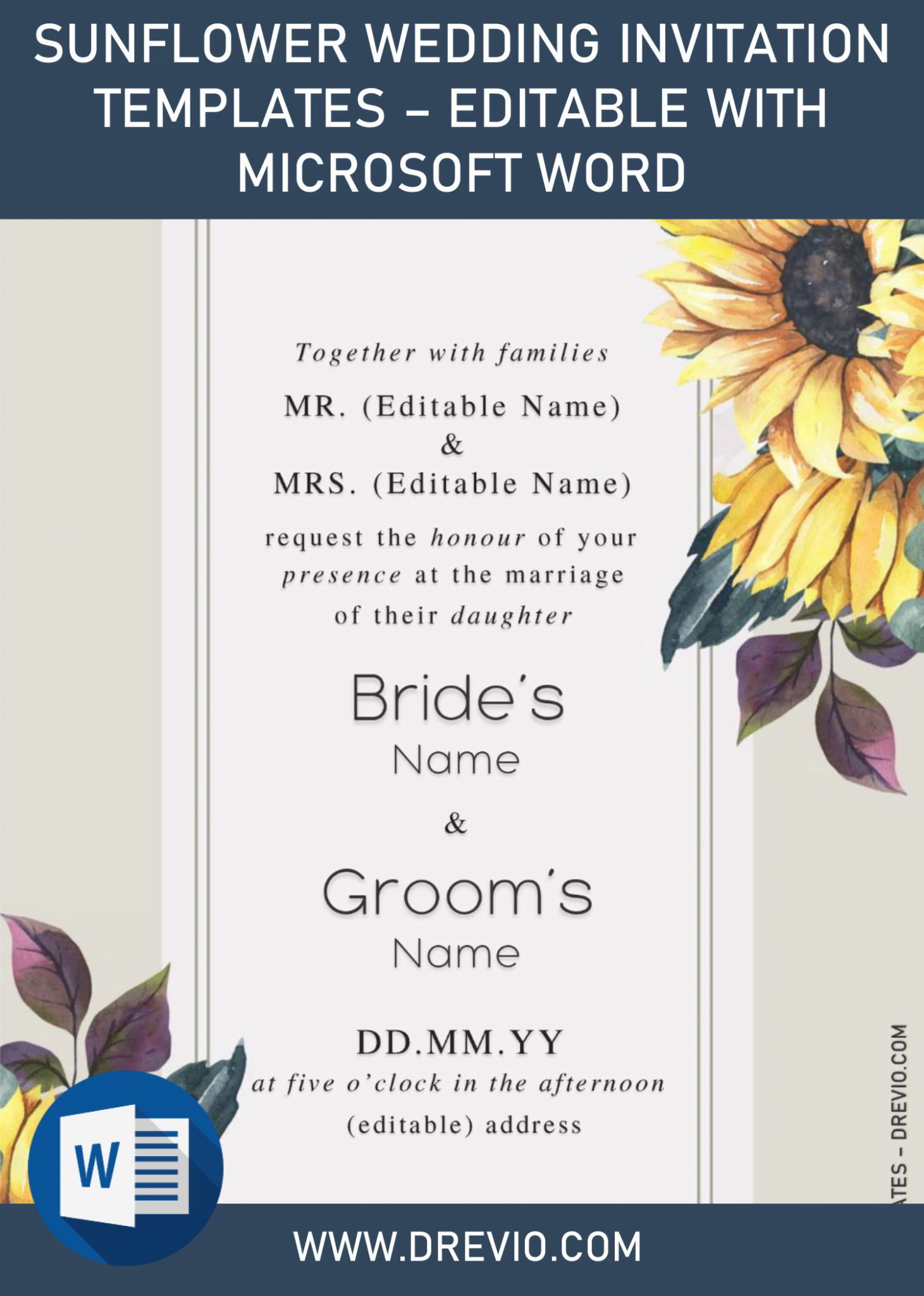 Sunflower Wedding Invitation Templates Editable With Microsoft Word Download Hundreds Free