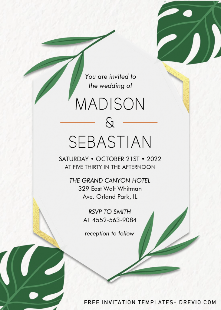Tropical Leaves Invitation Templates - Editable With MS Word and has palm leaves
