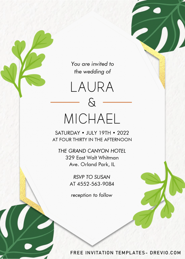 Tropical Leaves Invitation Templates - Editable With MS Word and has portrait orientation