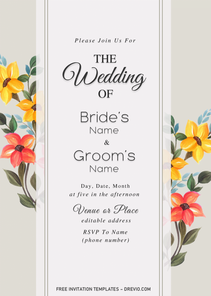 Vintage Floral Wedding Invitation Templates - Editable With Microsoft Word and has modern design and tan background