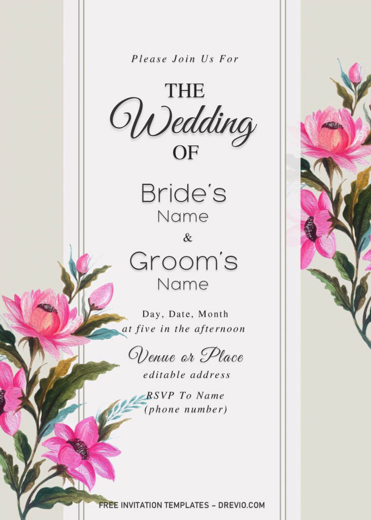 Vintage Floral Wedding Invitation Templates - Editable With Microsoft Word and has blush pink roses