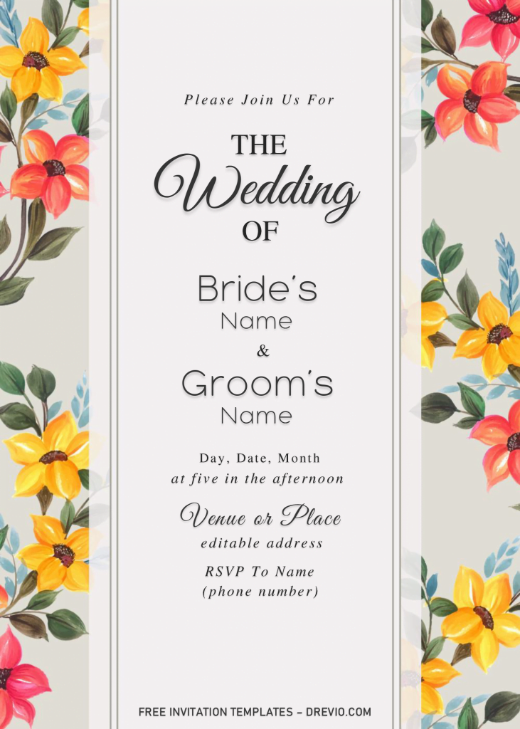 Vintage Floral Wedding Invitation Templates - Editable With Microsoft Word and has bright sunflowers