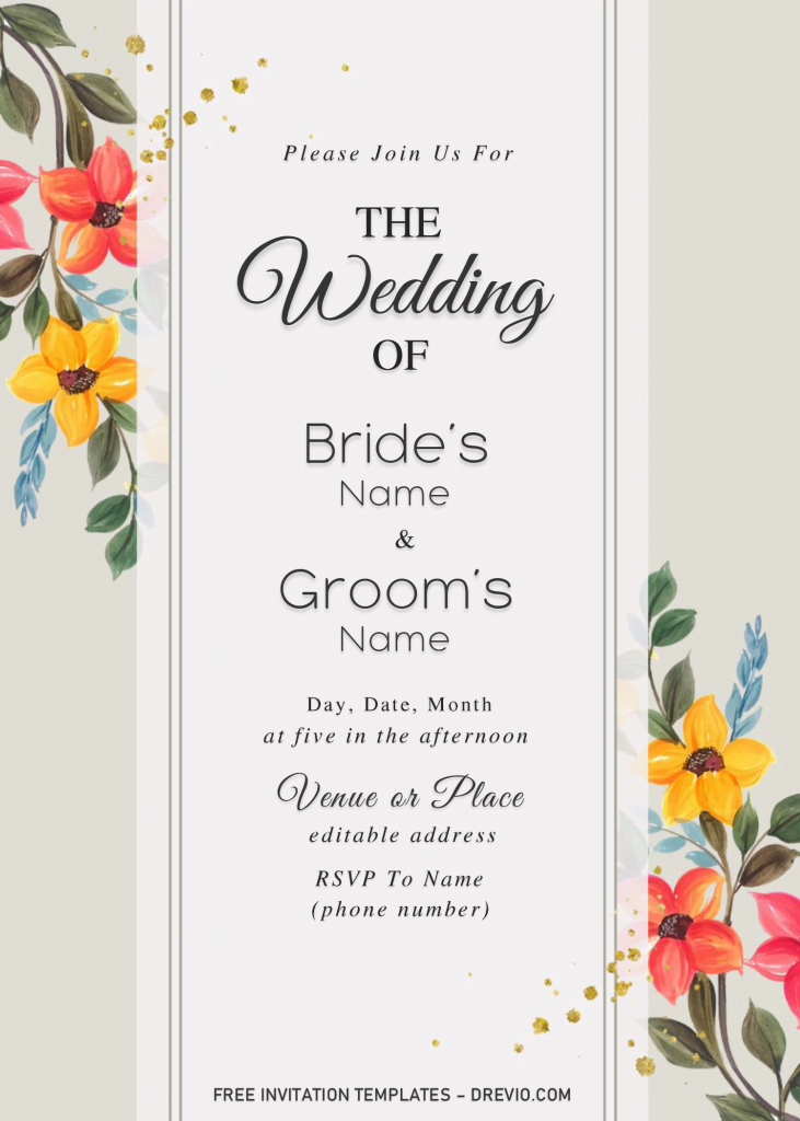 Vintage Floral Wedding Invitation Templates - Editable With Microsoft Word and has portrait design