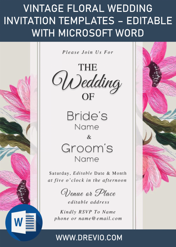 Invitation Template of Vintage Floral Wedding Invitation Templates - Editable With Microsoft Word 1