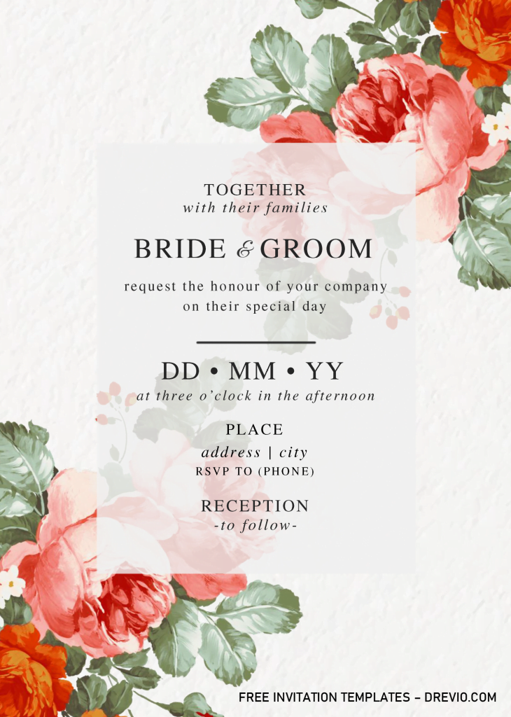 Watercolor Peony Invitation Templates - Editable With MS Word and has transparent text box