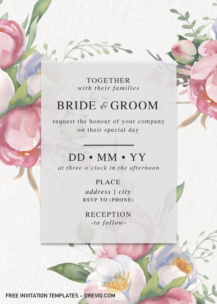 Watercolor Peony Invitation Templates - Editable With MS Word and has white rectangle text box