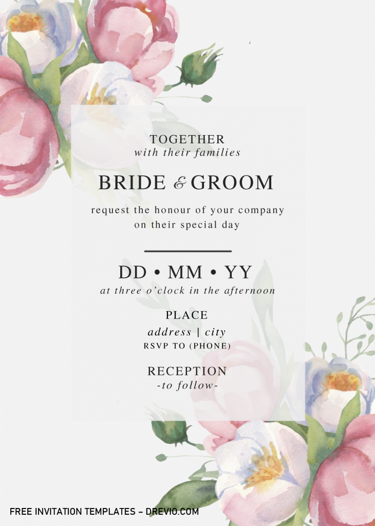 Watercolor Peony Invitation Templates - Editable With MS Word and has portrait orientation