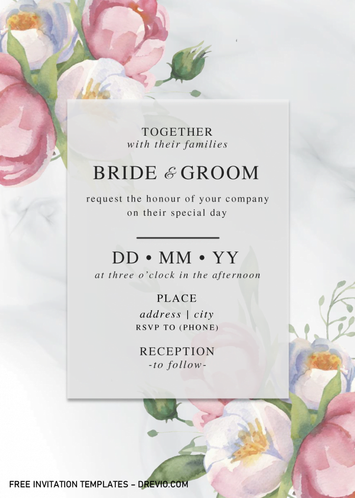 Watercolor Peony Invitation Templates - Editable With MS Word - Drevio ...