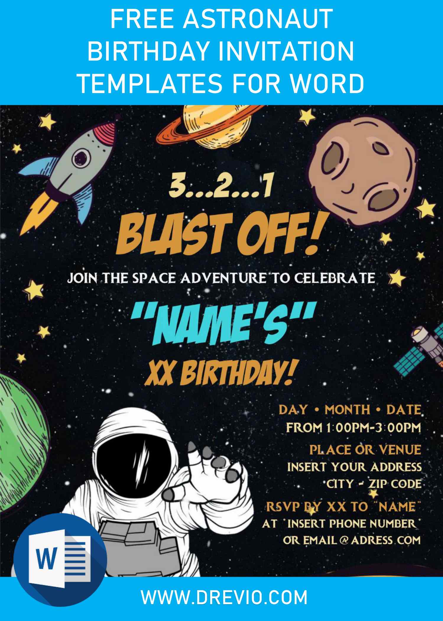 Free Astronaut Birthday Invitation Templates For Word and has
