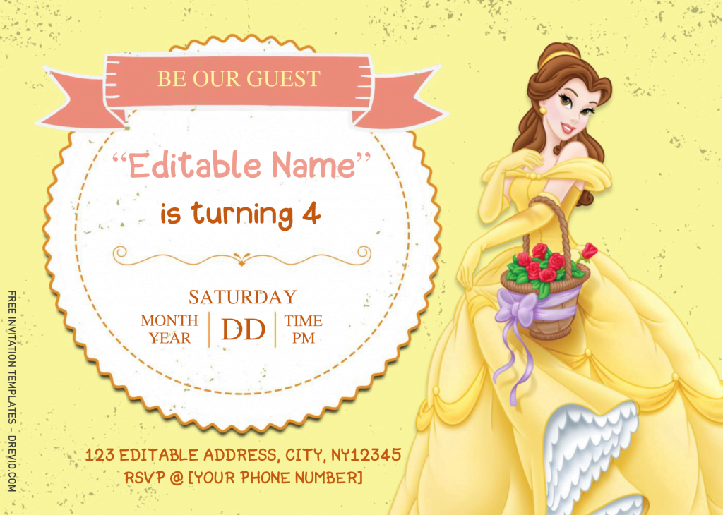 Invitation Template of Beauty And The Beast Birthday Invitation Templates - Editable With MS Word 7