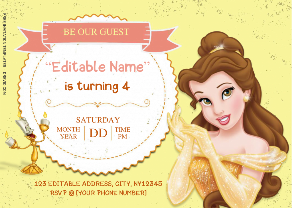 Invitation Template of Beauty And The Beast Birthday Invitation Templates - Editable With MS Word 2