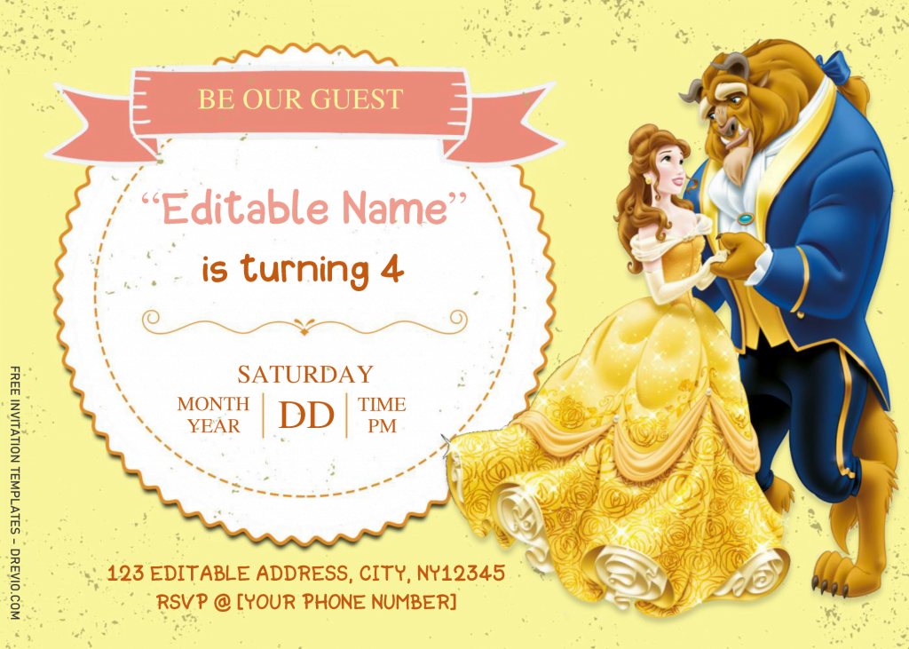 Invitation Template of Beauty And The Beast Birthday Invitation Templates - Editable With MS Word 6