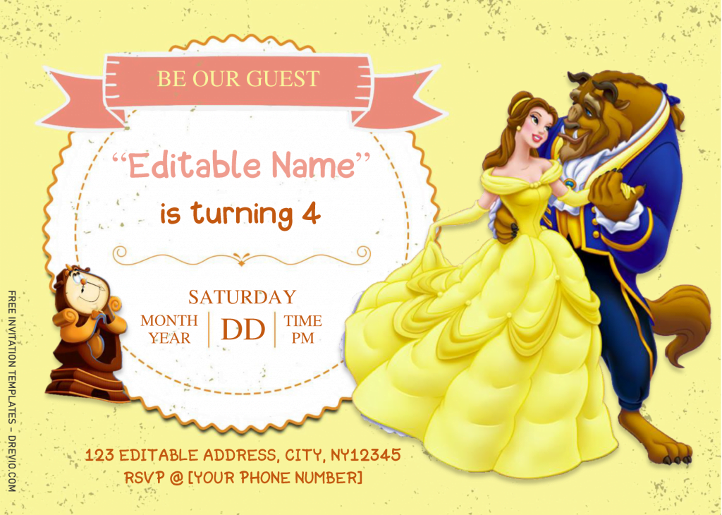 Invitation Template of Beauty And The Beast Birthday Invitation Templates - Editable With MS Word 1