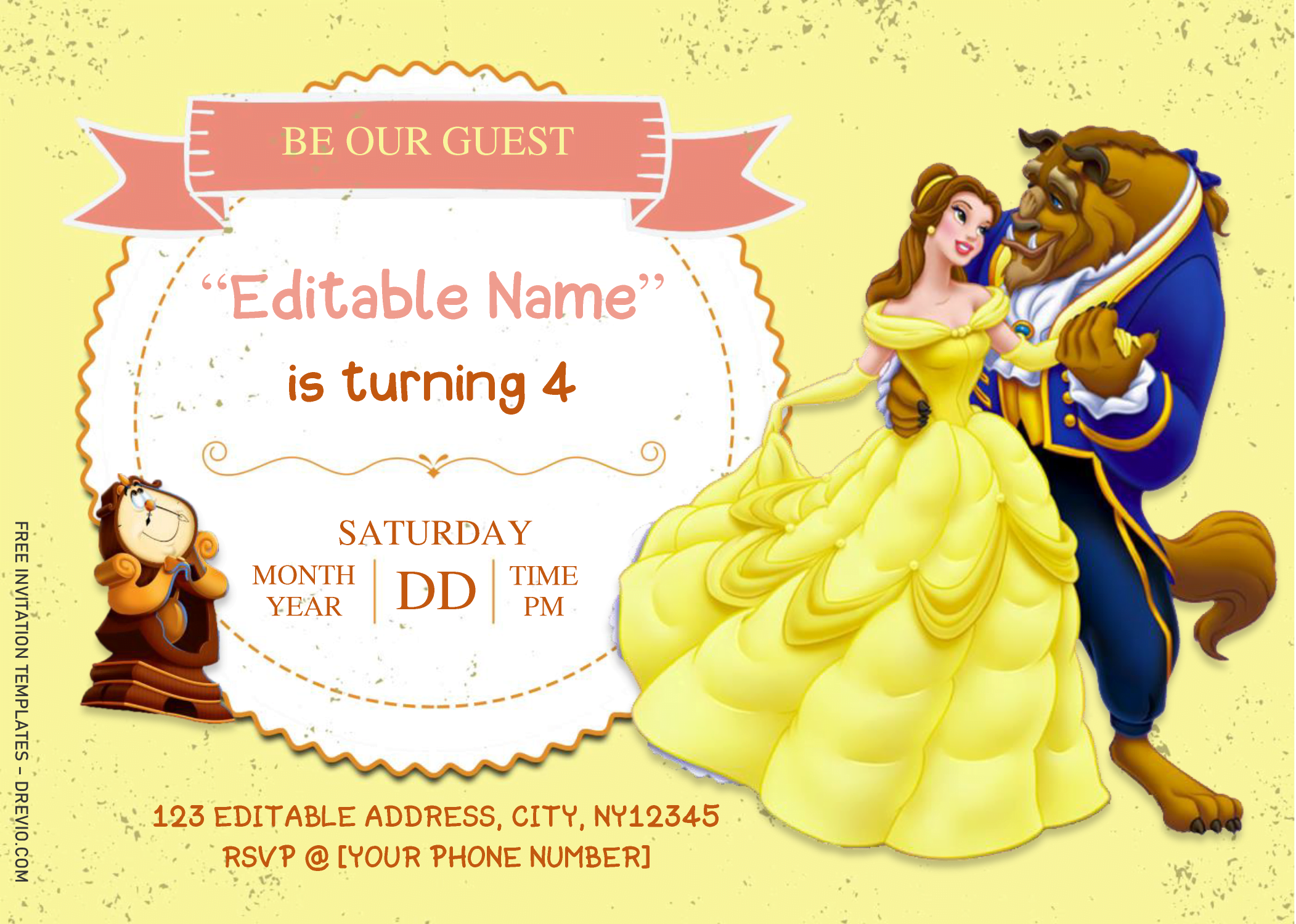 Beauty And The Beast Birthday Invitation Templates Editable With Ms Word Download Hundreds Free Printable Birthday Invitation Templates