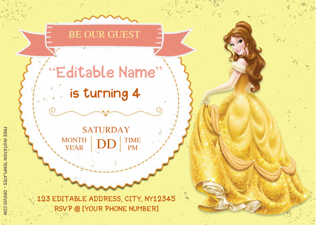 Invitation Template of Beauty And The Beast Birthday Invitation Templates - Editable With MS Word 5