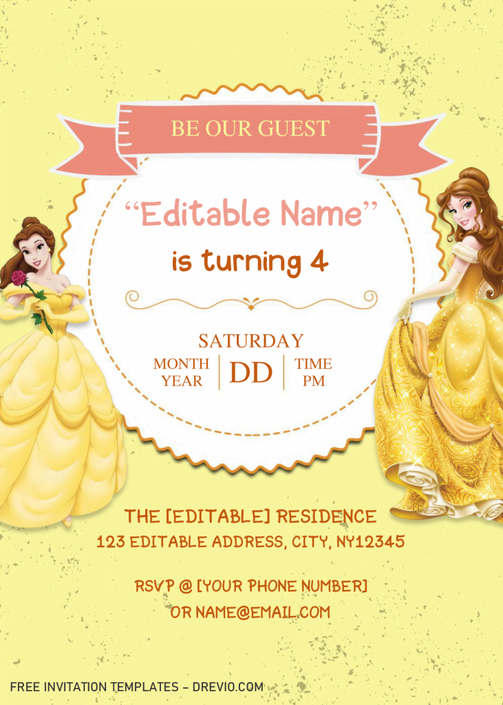 Invitation Template of Beauty And The Beast Birthday Invitation Templates - Editable With MS Word 4