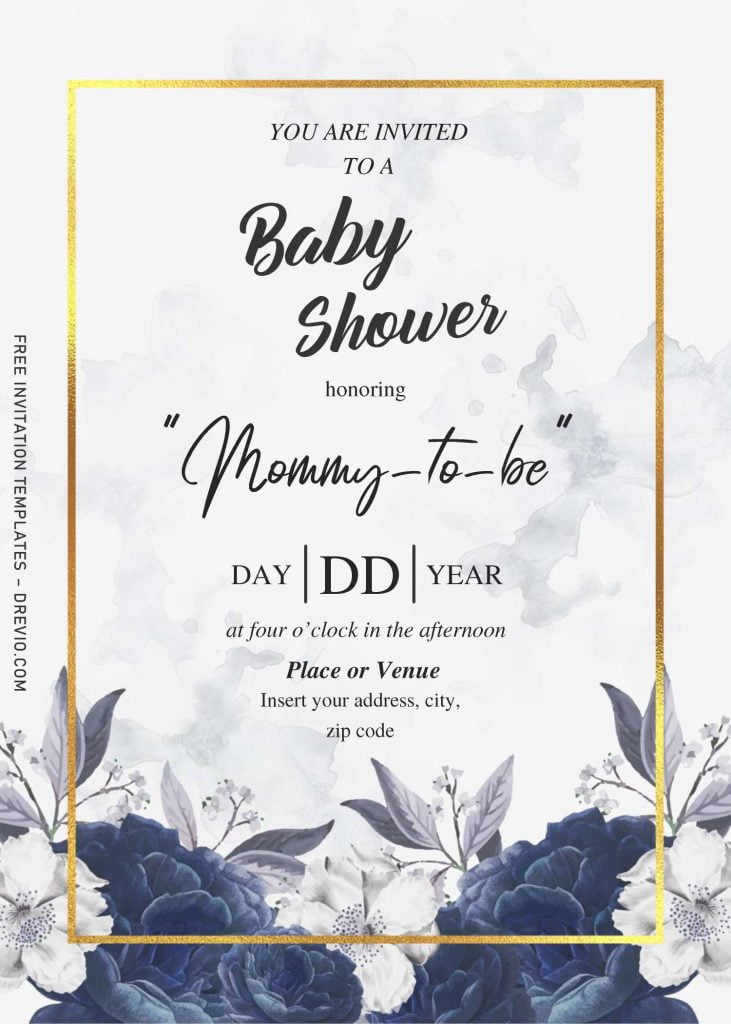 Dusty Blue Roses Baby Shower Invitation Templates - Editable With MS Word and has 