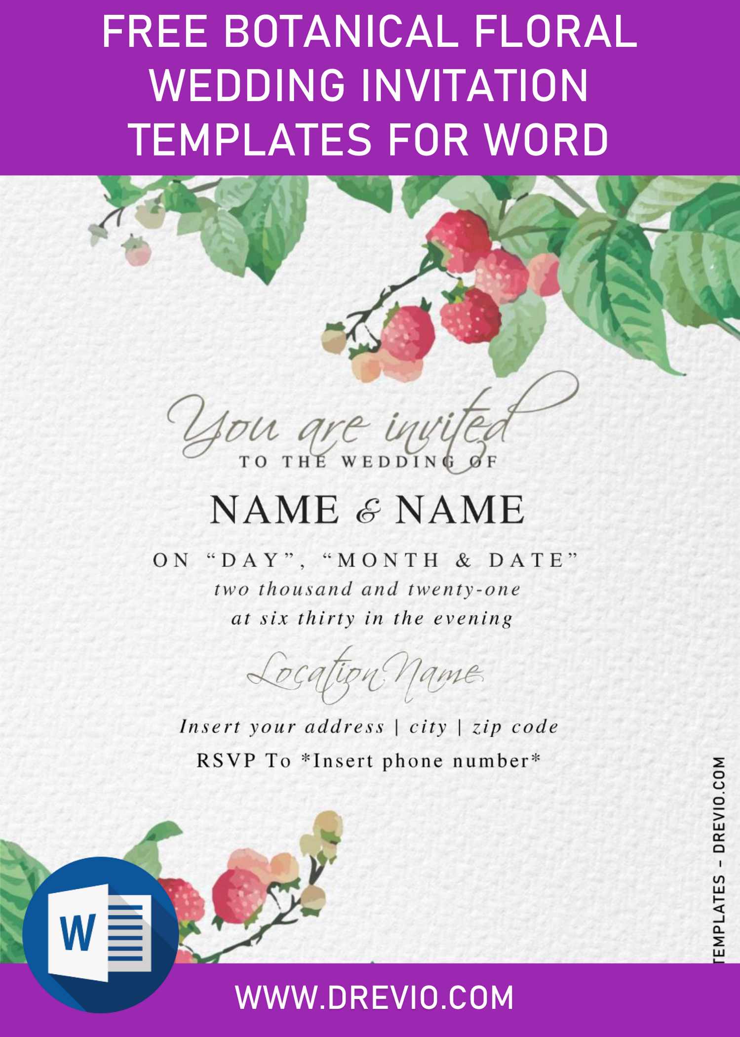 Free Botanical Floral Wedding Invitation Templates For Word and has