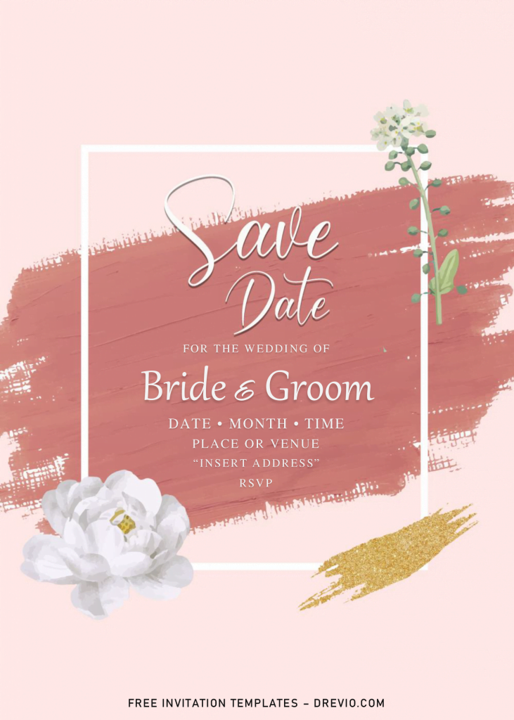 Brush Stroke Wedding Invitation Templates - Editable .Docx and has gold paint stroke