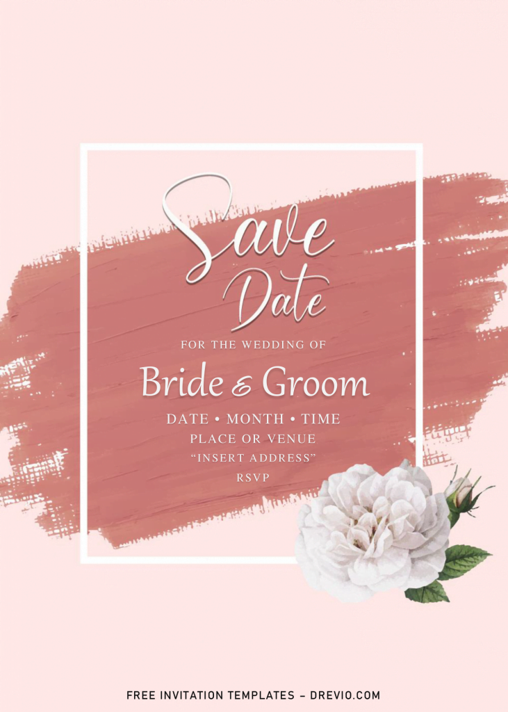 Brush Stroke Wedding Invitation Templates - Editable .Docx and has white rose