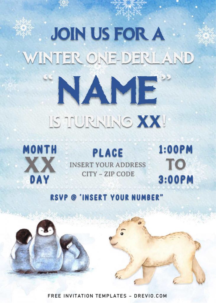 Free Winter Wonderland Birthday Invitation Templates For Word and has snowflakes