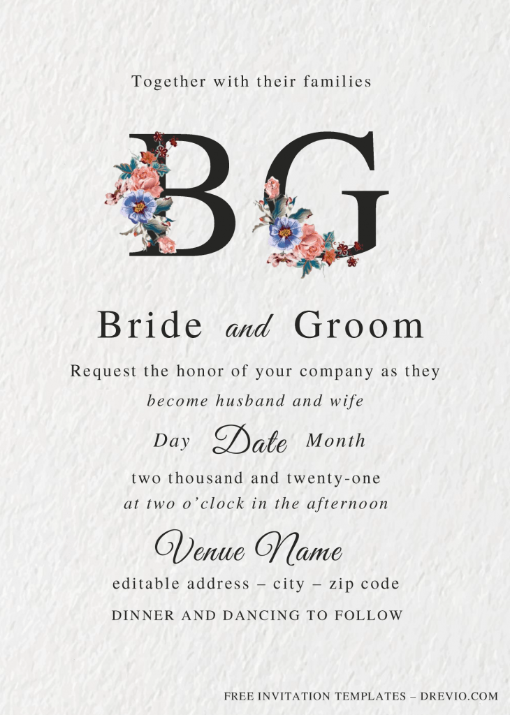 Elegant Wedding Invitation Templates - Editable With MS Word and has alphabets with flowers