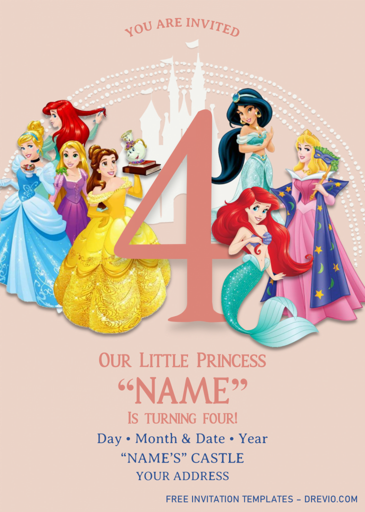 Disney Princess Birthday Invitation Templates - Editable With MS Word and has ariel the little mermaid