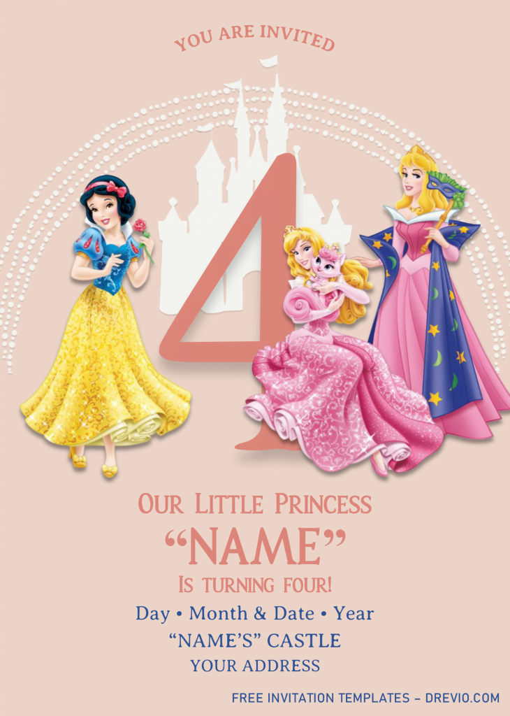 Disney Princess Birthday Invitation Templates - Editable With MS Word and has snow white and aurora