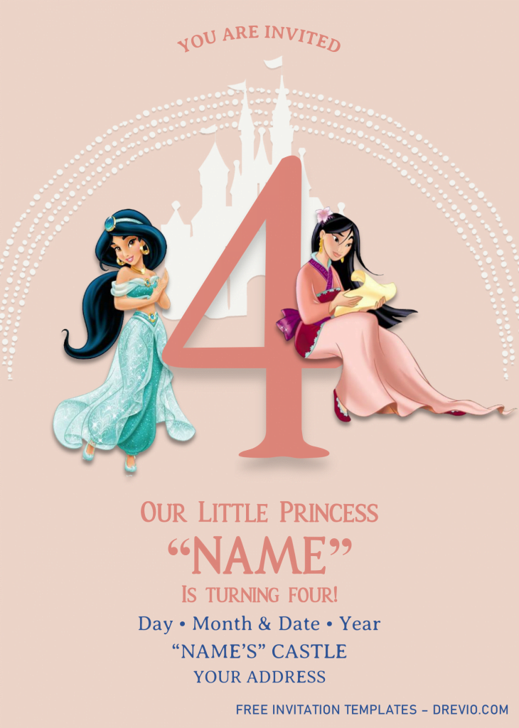 Disney Princess Birthday Invitation Templates - Editable With MS Word and has jasmine and mulan