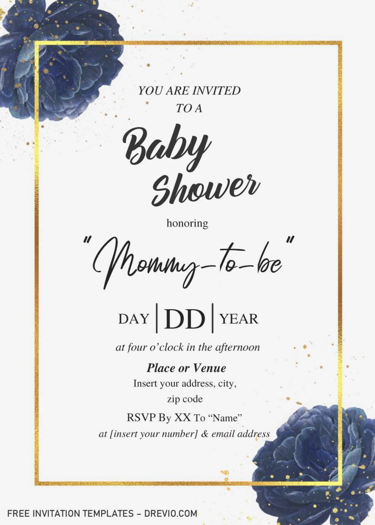 Dusty Blue Roses Baby Shower Invitation Templates - Editable With MS Word and has 