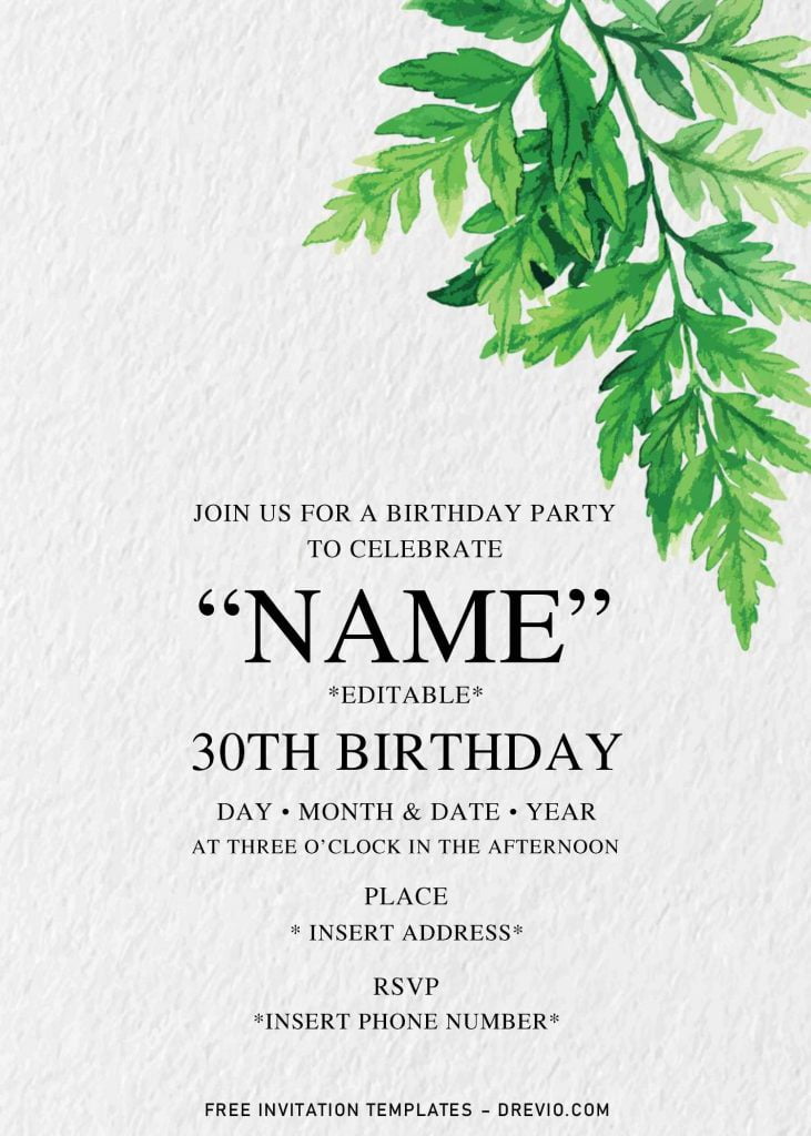 Greenery Birthday Invitation Templates - Editable With Microsoft Word and has greenery leaves