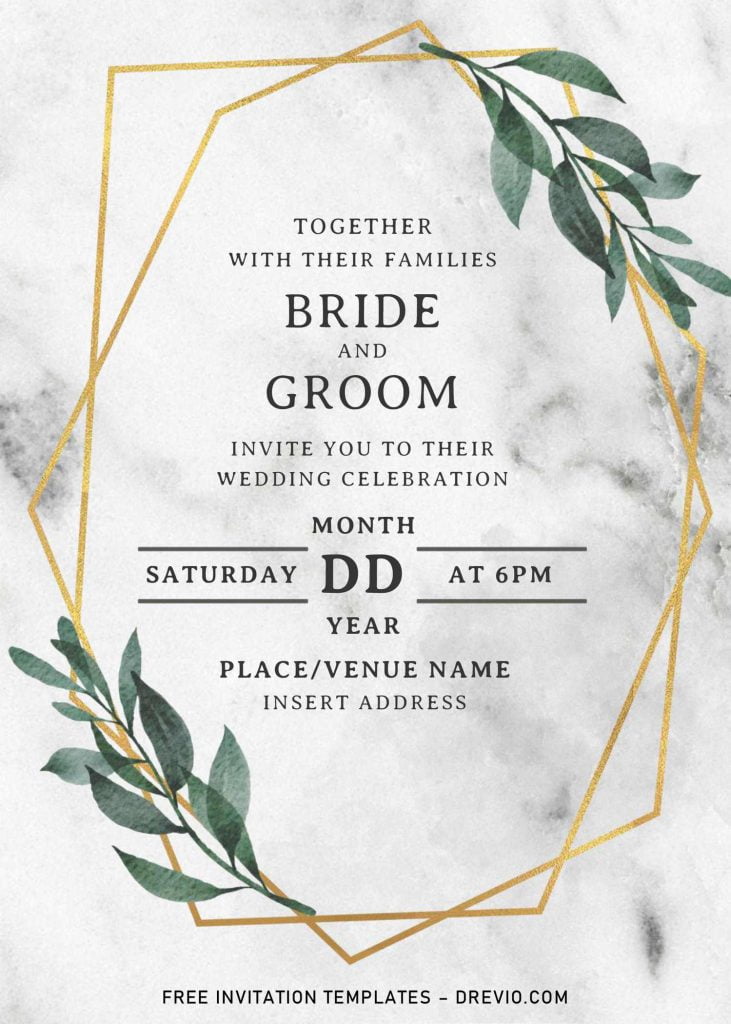 Greenery Geometric Wedding Invitation Templates - Editable With MS Word and has rustic paper background