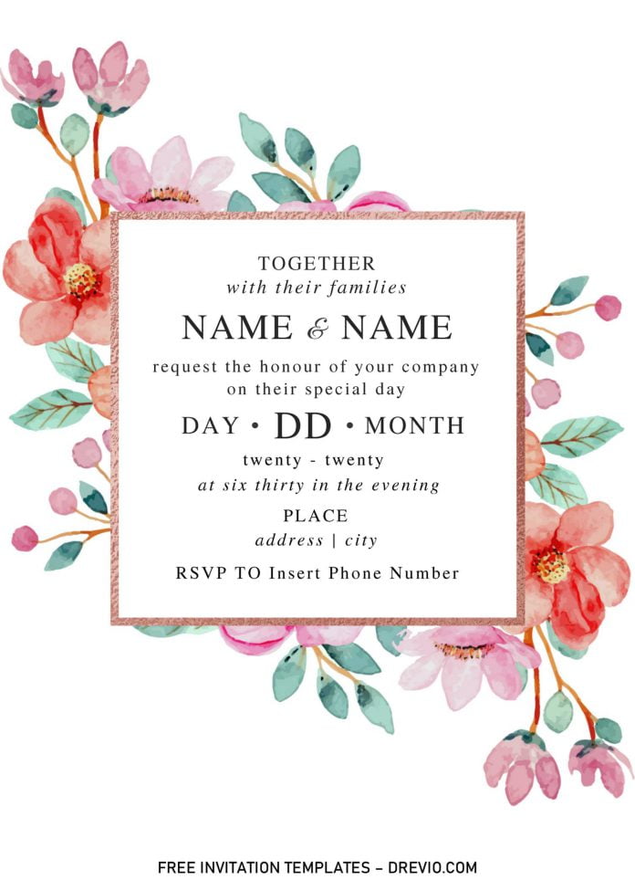 Festive Floral Wedding Invitation Templates – Editable With Microsoft ...