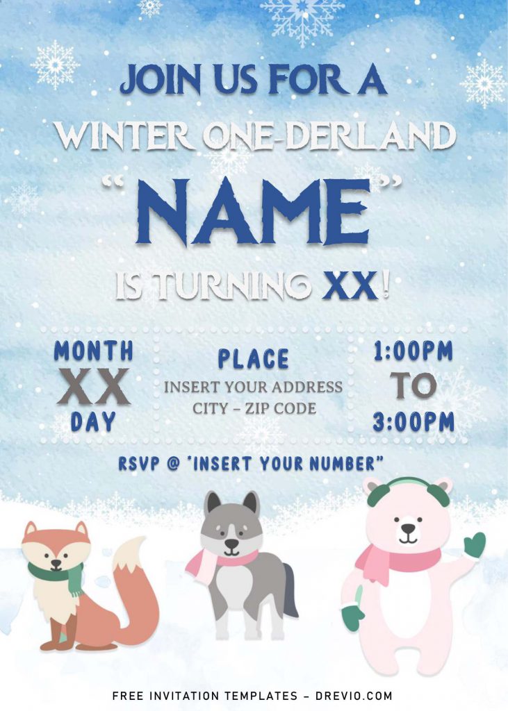 Free Winter Wonderland Birthday Invitation Templates For Word and has artic background