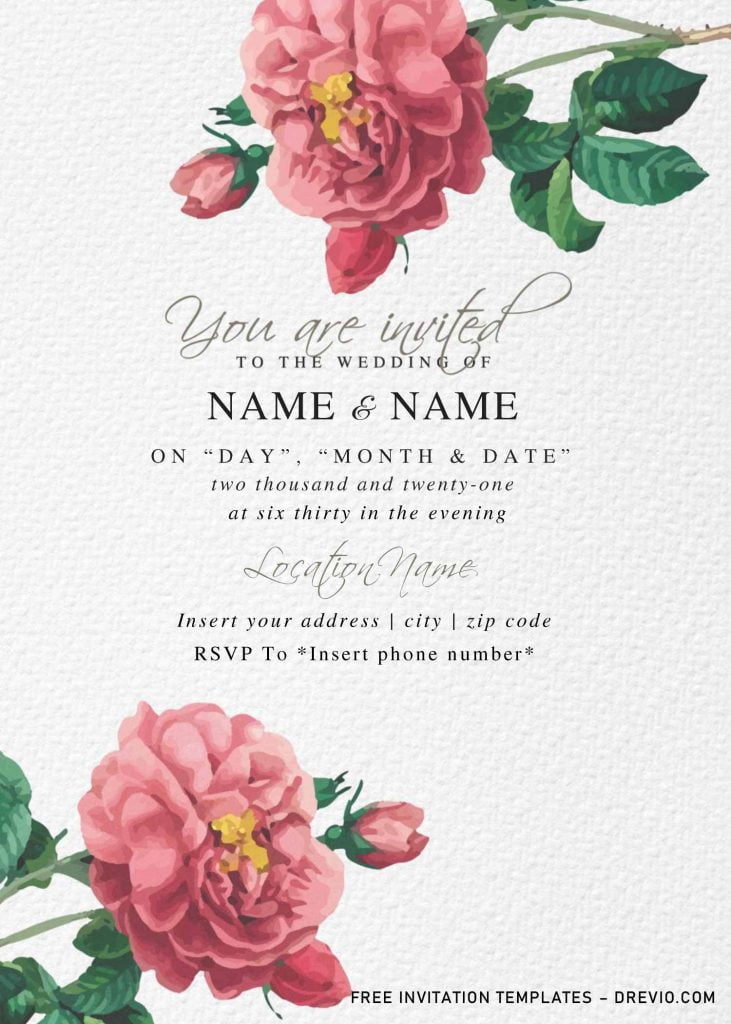 Free Botanical Floral Wedding Invitation Templates For Word and has elegant typography