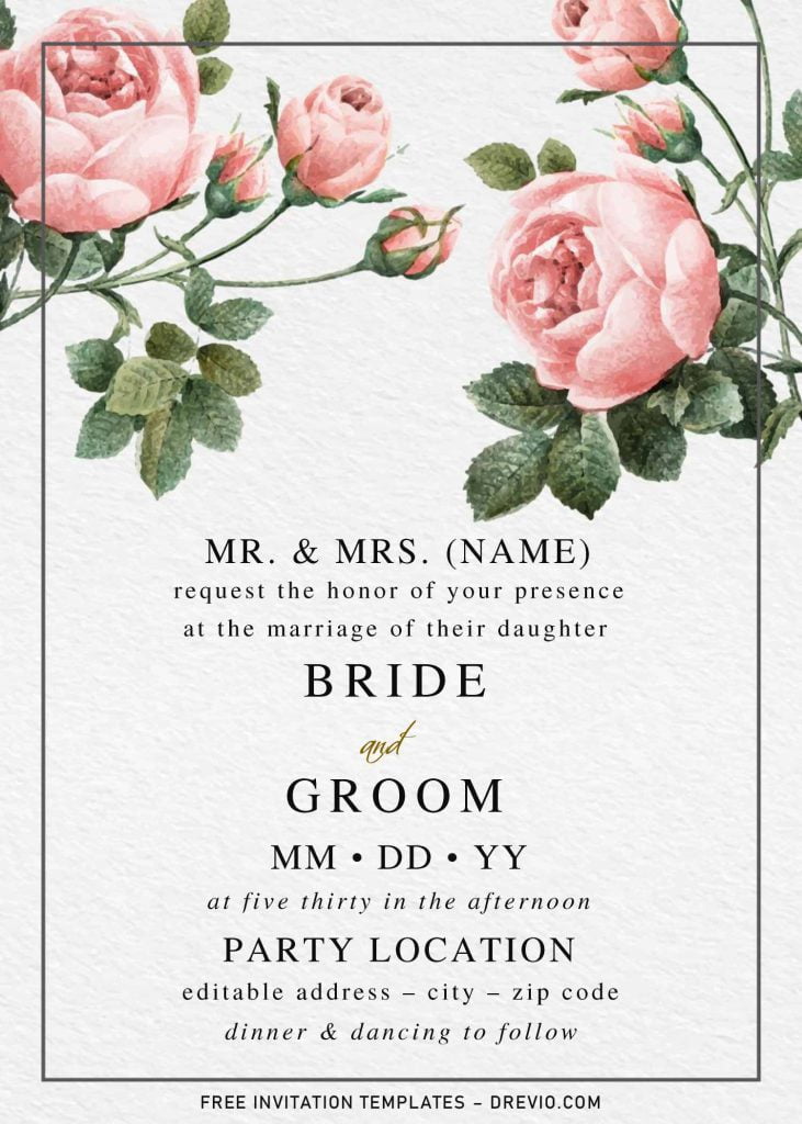Free Vintage Rose Wedding Invitation Templates For Word and has elegant typography