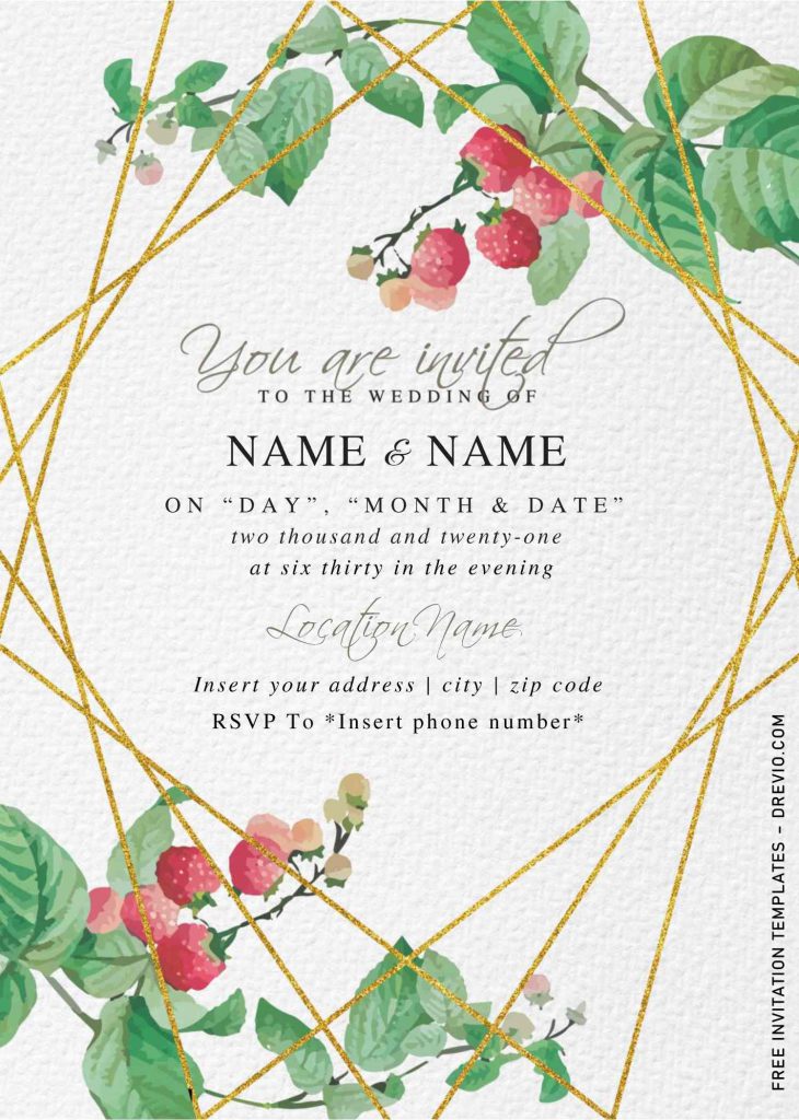 Free Botanical Floral Wedding Invitation Templates For Word and has dazzling gold geometric frame