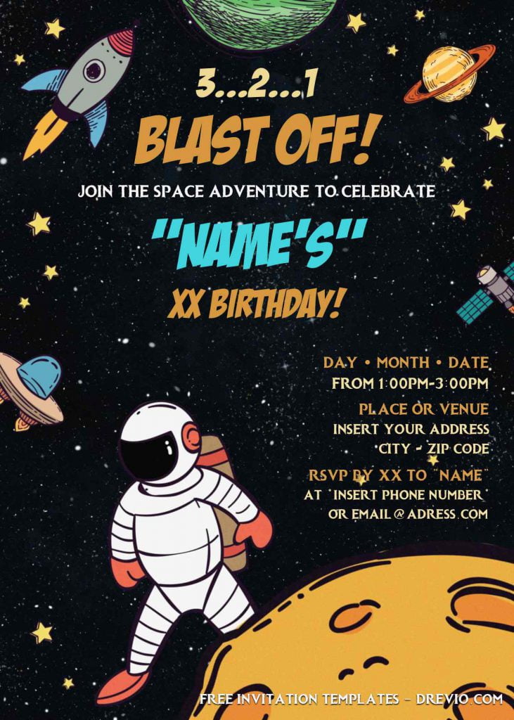 Free Astronaut Birthday Invitation Templates For Word and has ufo and alien