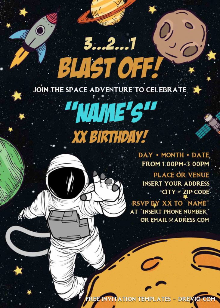 Free Astronaut Birthday Invitation Templates For Word and has Planet Earth and Moon surfaces