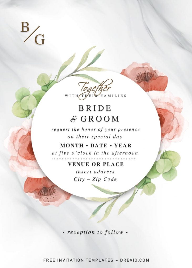 Free Vintage Floral Wedding Invitation Templates For Word and has white and black marble background