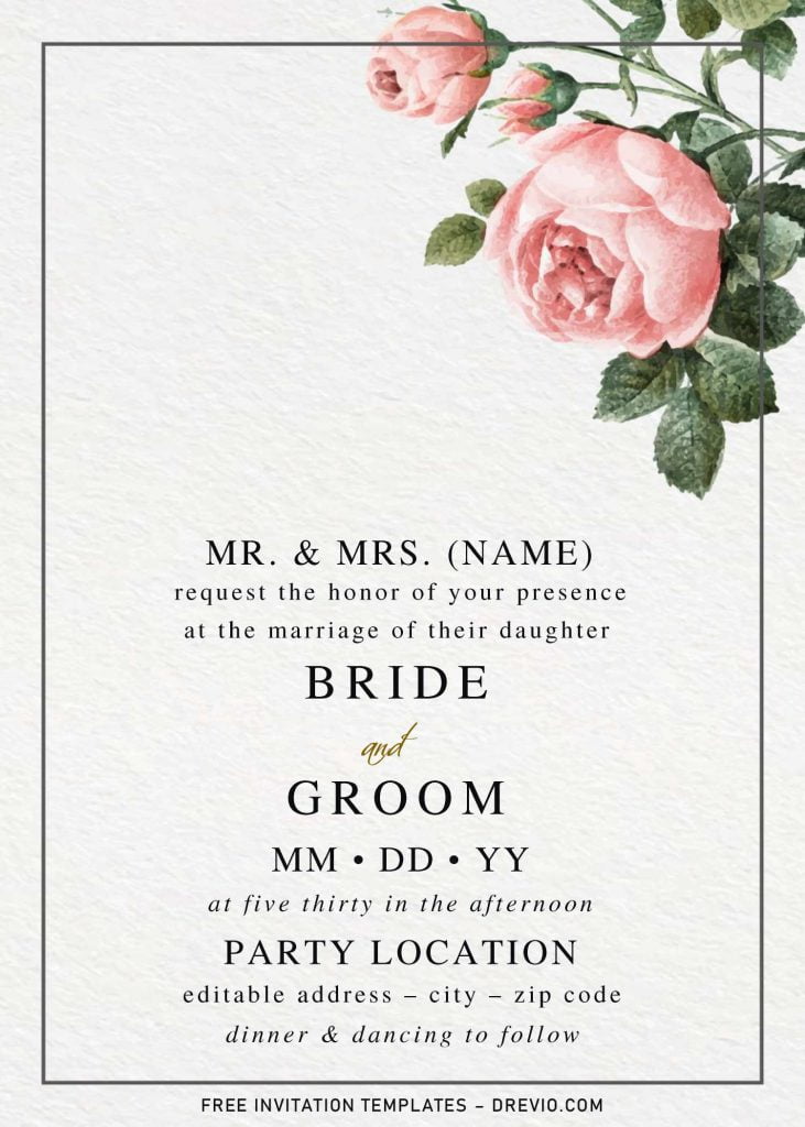 Free Vintage Rose Wedding Invitation Templates For Word and has minimalist and elegant design