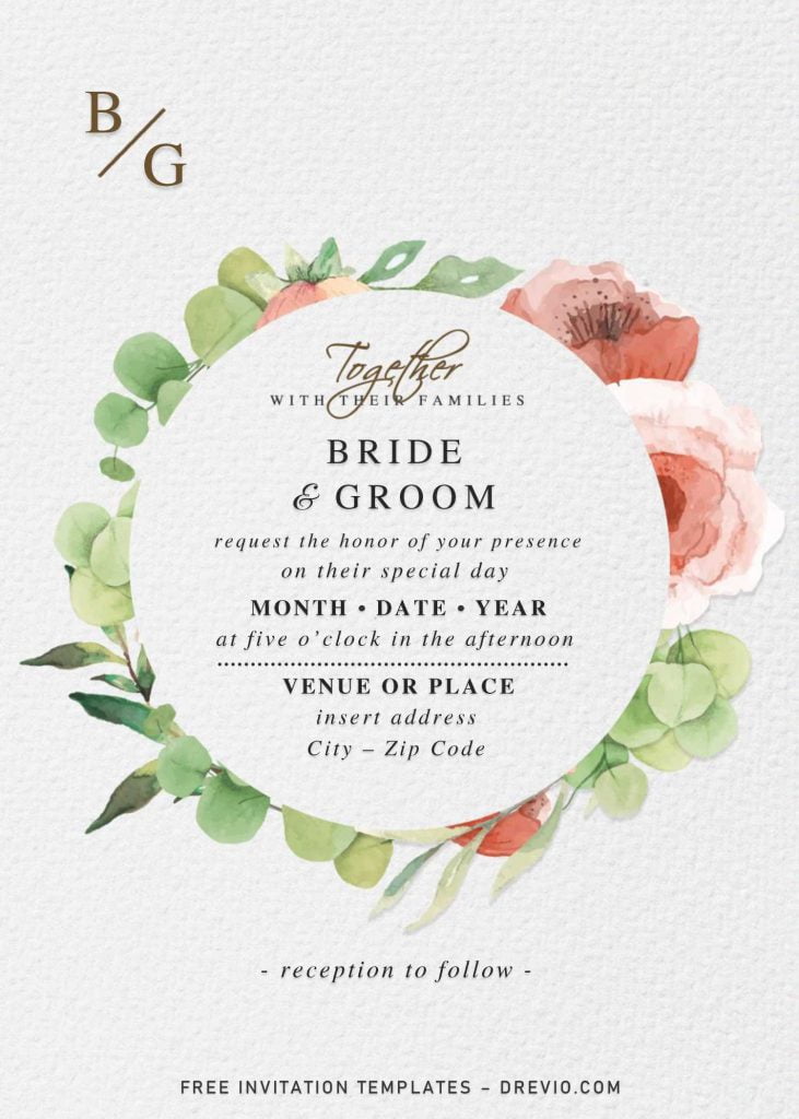 Free Vintage Floral Wedding Invitation Templates For Word and has custom flower wreath